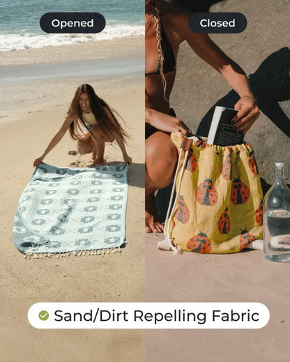 2-in-1 Beach Towel Bag, Large Sand-Free Travel Blanket Tote Bag with Zipper Pocket, Lightweight Beach Essentials Bag for Swimming, Camping & Vacation